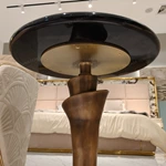Round Sofa Side Table with Agate-Pattern Top and Sculptural Antique Bronze Pedestal